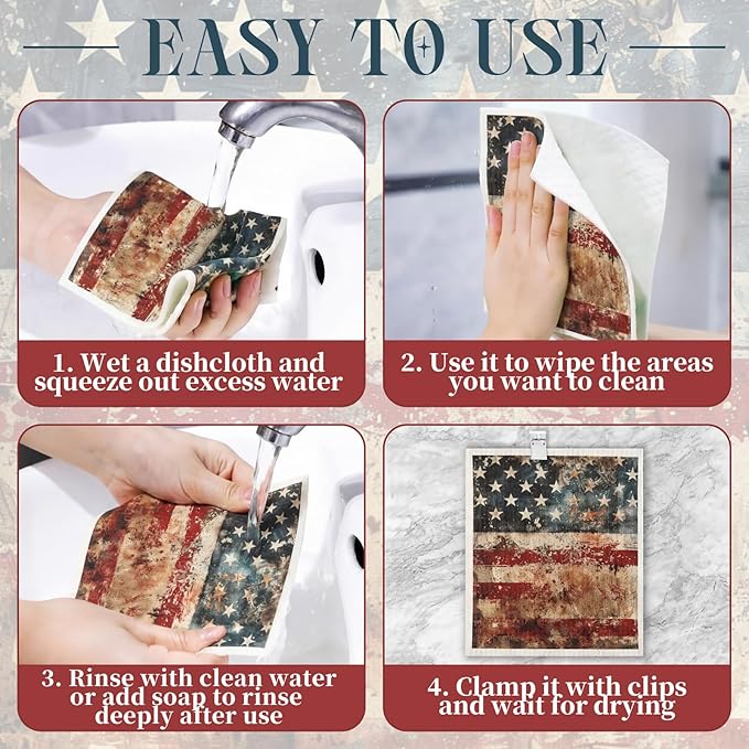 Tegeme 8 Pcs Patriotic Swedish Dishcloth 4th of July Red White Blue Swedish Dish Cloth 250 Anniversary American Flag Eagle Kitchen Dish Towel Absorbent Cotton Reusable for Independence Day Home Party