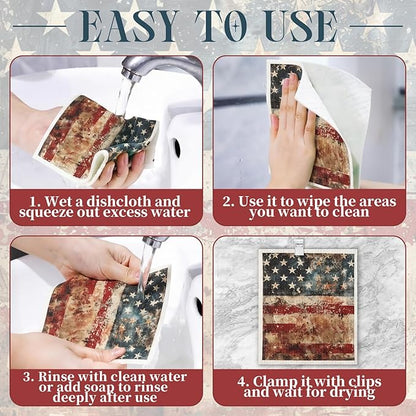 Tegeme 8 Pcs Patriotic Swedish Dishcloth 4th of July Red White Blue Swedish Dish Cloth 250 Anniversary American Flag Eagle Kitchen Dish Towel Absorbent Cotton Reusable for Independence Day Home Party