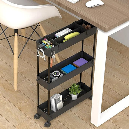 SPACELEAD 2-piece Set Slim Storage Cart 3 Tier,Bathroom Organizer Rolling Utility,Mobile Shelving Unit Slide Out for Office, Kitchen, Laundry Room & Narrow Places