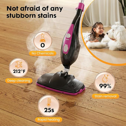 14-in-1 Steam Mop, 1550W Detachable Handheld Steam Cleaner for Floor Cleaning, 16.4 FT Cord, 2 Washable Pads, Multi-Purpose Floor Steamer for Hardwood, Carpet, Tile, Grout