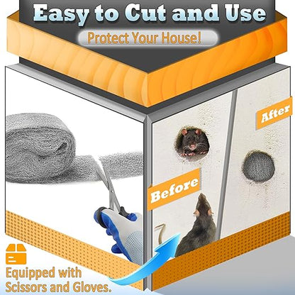AJART Steels Wools Mice Control - #0000 Steel Wool Metal Fabric Mesh - As Gaps Fillers to Keep Mice Away - Protection for Siding, Pipelines, Garden Vents and Garages - 2Pcs