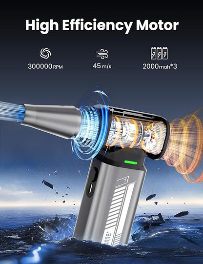 Compressed Air Duster-300000RPM Super Power Cordless Electric Air Duster, Stepless Adjustment & 3-Gear Adjustable Rechargeable Brushless Motor Air Blower for Computer, Keyboard, House, Outdoor and Car