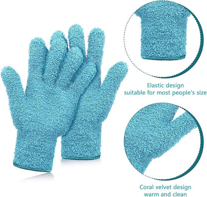 Patelai 2 Pairs Microfiber Gloves for plants Dusting Cleaning Glove Mittens House Cars Blinds Dusting(Light Blue, Violet,Large)