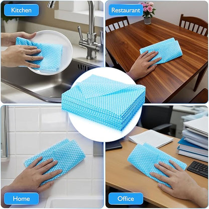 Volokitx 60 Pack 13.8×15.7 in Disposable Dish Cloths for Kitchen, Bathroom & Daily Cleaning – Durable & Short-Term Reusable Cleaning Cloths (Blue)