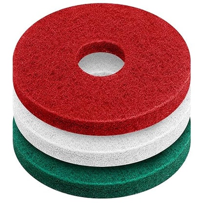 Teenyyou 3 Pcs 12" Cleaning Orbiter Pads Commercial Floor Buffer Pads Hardwood Floor Maintenance Scrubber Polisher Cleaning and Stripping for Orbiter Machine (Green,Red,White)