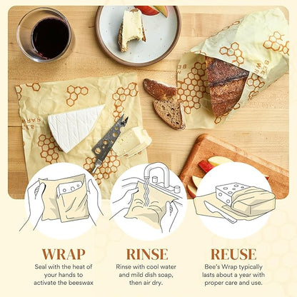Bee's Wrap Beeswax Wraps for Bread - Beeswax Bread Wrap for Sourdough & Bread Storage - Plastic Free Made in USA Reusable Natural Food Wrap - Honeycomb