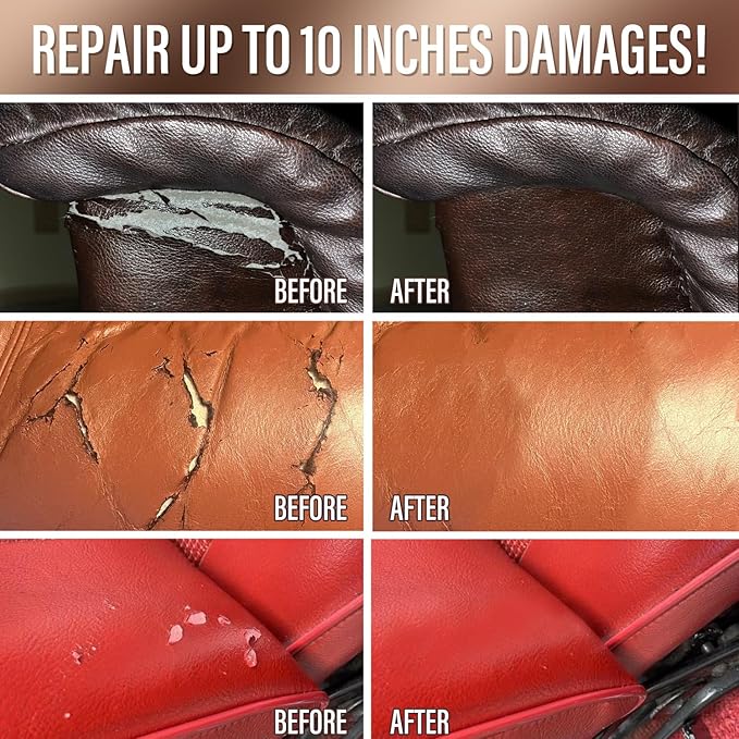 Leather Repair Kit for Furniture, Sofa, Jacket, Car Seats and Purse. Vinyl Repair Kit. Super Easy Instructions to Match Any Color, Restore Any Material, Bonded, Italian, Pleather, Genuine