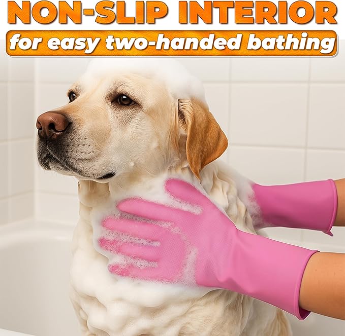 Dog Hair Removal Products – Cat and Dog Shampoo Gloves with 3000 Soft Bristles, 2-in-1 Dog Bath Gloves 11.6", Silicone, Saves Shampoo | Massage, Grooming & Clean Wet or Dry, Every Breed & Coat (Pink)