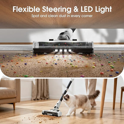 Klarpul Cordless Vacuum Cleaner, 2 Batteries 140 Mins Runtime 600W 50Kpa Stick Vacuum Cordless, Self-Standing Vacuum Cleaners for Home with 2.5H Fast Charging, for Floor/Carpet/Pet Hair, White