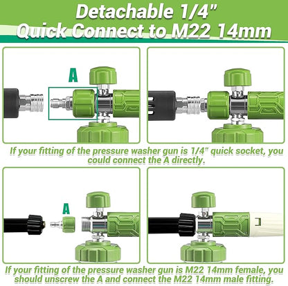 M MINGLE Foam Cannon for Pressure Washer with Dual-Connector Tool - Dual Lance Pressure Washer Wand for Adjustable Soap Cannon - M22 and 1/4" Quick Connect - 3600 PSI