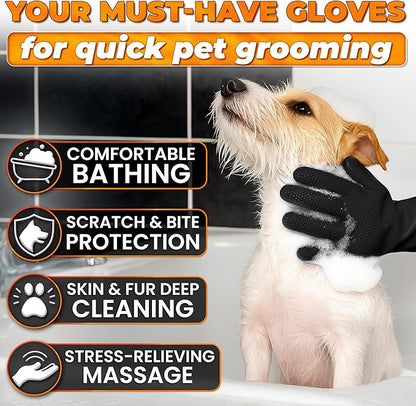 Dog Hair Removal Products – Cat & Dog Shampoo Gloves with 3000 Soft Bristles, 2-in-1 Dog Bath Gloves 11.6", Durable Silicone, Saves Shampoo | Massage, Grooming & Clean Wet or Dry, Every Breed (Black)