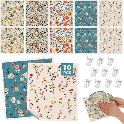 wlich Swedish Dishcloths, 10PCS Reusable Soft Kitchen Towels Dish Cloths Set with Clips, Non-Scratch Dish Rags for Washing Dishes, Washable Swedish Dish Cloths for Kitchen, No Odor(Plant)