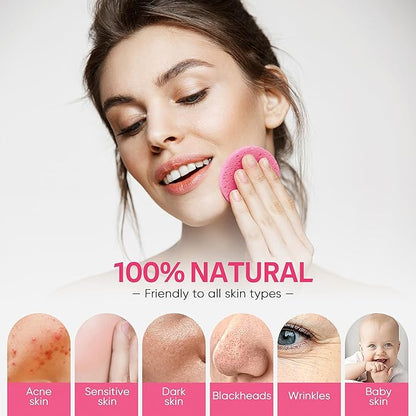 GAINWELL 50-Count Compressed Facial Sponge for Daily Facial Cleansing and Exfoliating, 100％ Natural Cosmetic Spa Sponges for Makeup Remover, Reusable, Pink