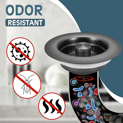 Kitchen Sink Drain Strainer 3 in 1, 304 Stainless Steel Pop Up Sink Stopper, Anti-Clogging Sink Drain Strainer for US Standard Kitchen Drain (Gunmetal Gray)