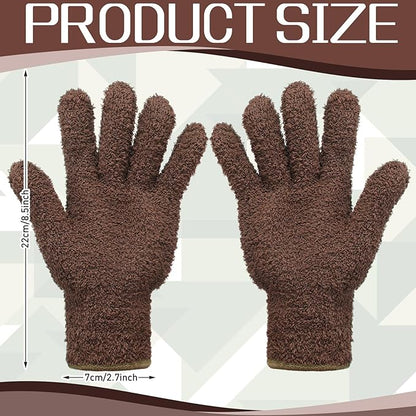 Patelai 2 Pairs Microfiber Gloves for plants Dusting Cleaning Glove Mittens House Cars Blinds Dusting (Dark Brown, Orange,Large)