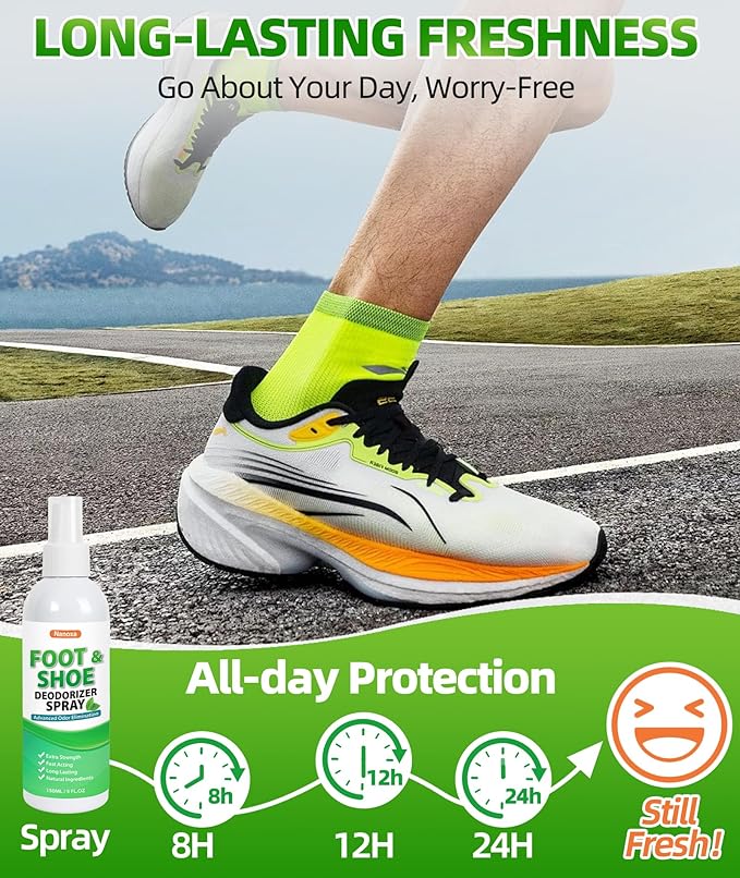 Shoe Deodorizer Spray, 5 fl. oz (2 Pack) Powerful Foot & Shoe Odor Eliminator, Foot Spray for Smelly Feet, Fast-Acting & Long-Lasting Shoe Freshener Spray for Shoes, Gym Bags, Helmets