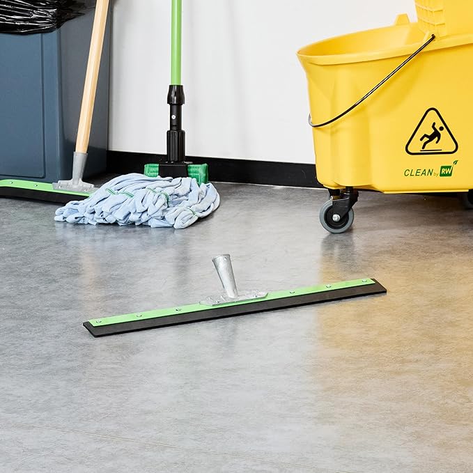 Restaurantware-SQUEEGEE ONLY: Clean Tek Professional 24 Inch Floor Squeegee, 1 Broom With Rubber Blade - Handle Sold Separately, Heavy-Duty, Green Steel Wiper, Ideal For Floor, Tiles