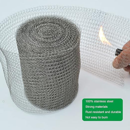 Wire Mesh 5" x 50FT, 304 Stainless Steel Mesh, Hole Fill Fabric Gap Blocker, Double Layer Metal Mesh Roll, Flexible & Stretchy for Garden House and DIY