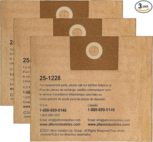 3 Pack STANLEY Disposable Filter Bag 25-1228, for 1-3.5 Gallon Wet/Dry Vacuum, Dust Bag Compatible with STANLEY SL18136