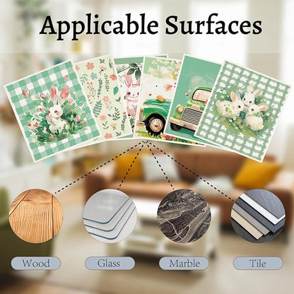 CREATCABIN 6Pcs Swedish Dishcloths for Kitchen Reusable Swedish Dish Towels Absorbent Cellulose Sponge Cleaning Cloths Washable Quick Drying Kitchen Dish Cloths Rags Green Rabbit Car 7.6 x 6.7 Inch