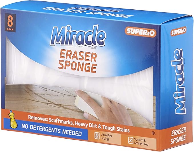 Superior Eraser Sponge 8 Pack- Miracle Cleaning Sponge for Floor, Wall, Furniture Removes: Scuffmarks, Dirt, and Tough Stains