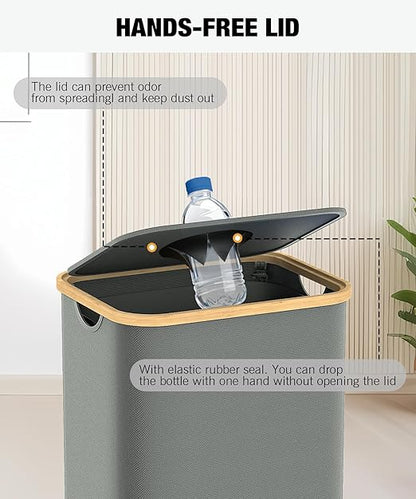 Recycling Bins for Kitchen, 26 Gallon (100L) Recycle Bin with lid, Indoor Oxford Fabric Recycling Trash Can with 2 Pack Removeable and Reusable Inner Bags for Bottle Can Glass Plastic Sticker, Grey