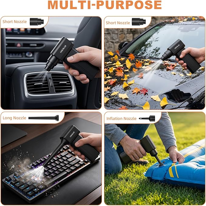 Compressed Air Duster-150000RPM 160W Brushless Motor Metal-Bodied Electric Air Duster, 29.6Wh Rechargeable Cordless Mini Blower, 18W Fast Charging 4-Speed Dust Blower for PC, Keyboard,Car, Home