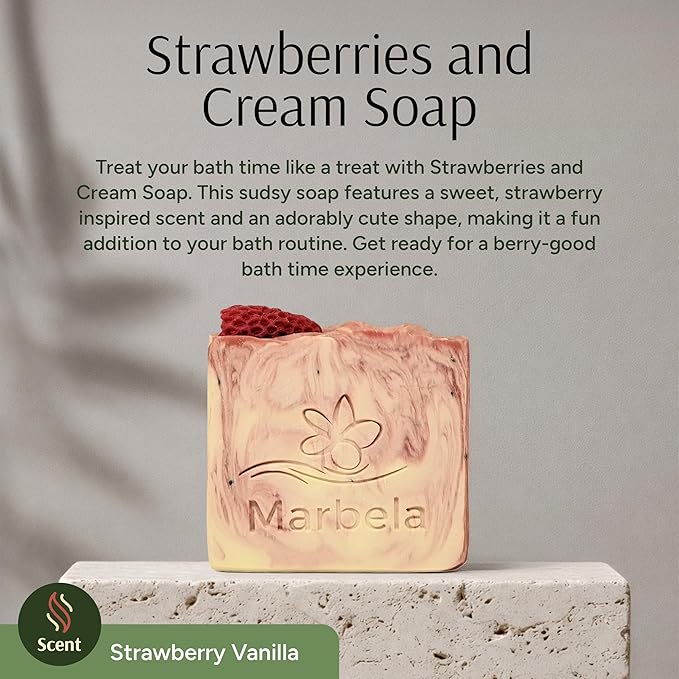 Marbela Cosmetics Handmade Soap Bar - Made in USA, Vegan Friendly, Palm Oil Free, Natural Bar Soap - Gentle Face & Body Soap for Daily Skin Care, Moisturizing - 3.5 oz (Strawberries and Cream)