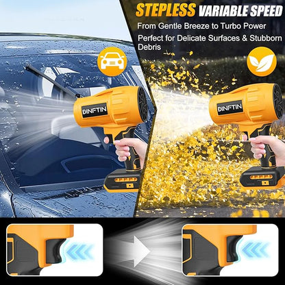 Dinftin Brushless Cordless Leaf Blower Compatible for DeWalt 20V Battery(Tool Only), 125MPH 430CFM Variable Speed Turbo Blower, Lightweight Handheld Blower for Lawn, Garage, Snow, Patio