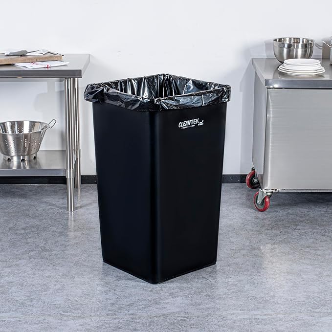 Restaurantware-Clean Tek Professional 50 Gallon Trash Can, 1 Square Waste Basket - Space Saving, Heavy-Duty, Black Plastic Garbage Bin, For Commercial Space, Office, Store, Restaurant, And More