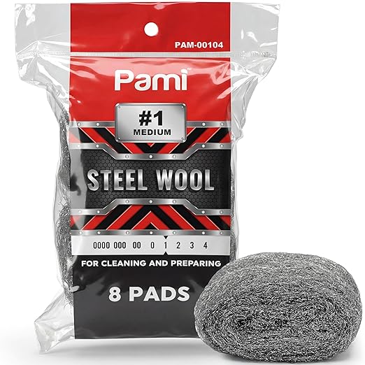 PAMI Pack of 8 Stainless Steel Fiber Sponge Scrubbers - Reusable Non-Scratch Steel Wool Pads (#0000 Oooo to #4) for Kitchen & Bathroom Cleaning
