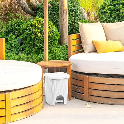 Superio 2-Pack Mini 6L Step Pedal Trash Can - Wicker Design, Hidden Mechanism, Durable Plastic, Ideal for Desktop, Countertop, Pet Waste/Dog Poop- White