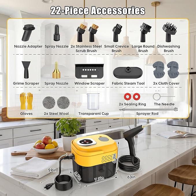 DXD Handheld Steam Cleaner,New Generation 2500W High Pressure Steam Cleaner for Home,1700ML Large Tank Portable Steamer for Cleaning,10s Rapid Heating,21pcs Accessories,for Car,Home Grease Detailing