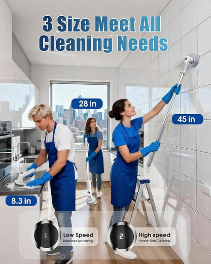 Electric Spin Scrubber, 2026 Electric Scrubber for Cleaning 4000mAh 2 Speed Shower Scrubber with Adjustable Handle IPX7 Waterproof Long Runtime Scrub Brush with 5 Heads for Bathroom Kitchen Tub