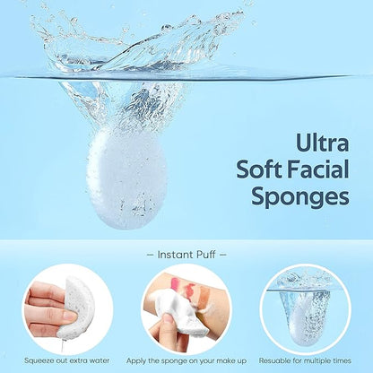 50-Count Compressed Facial Sponge, GAINWELL White Cellulose 100% Natural Cosmetic Spa Sponges for Facial Cleansing, Exfoliating Mask, Makeup Removal