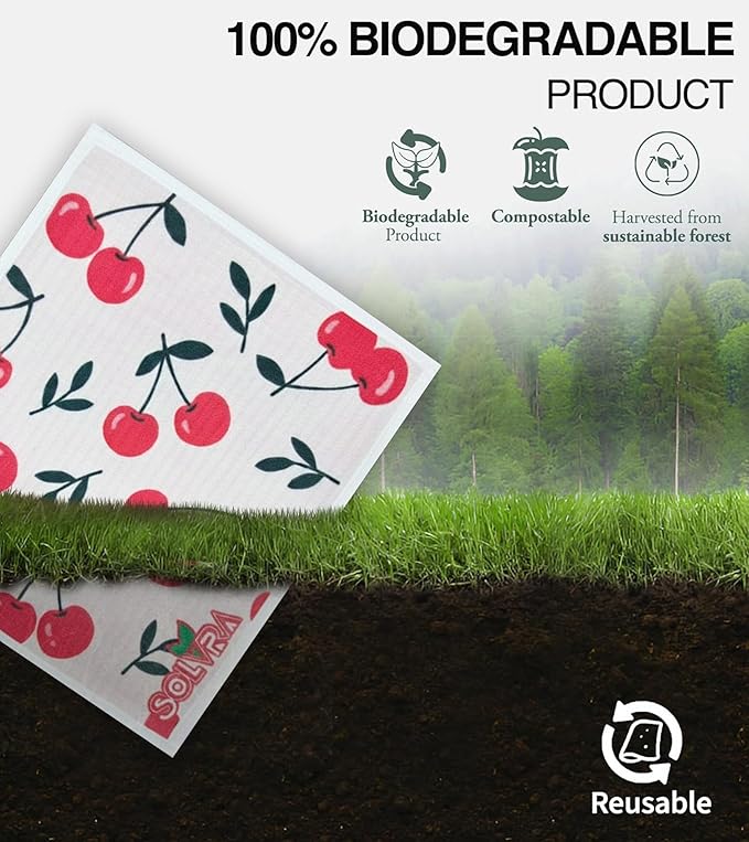 10 PCS Fruit Print Swedish Dishcloths for Kitchen 100% Biodegradable, Reusable Cellulose Sponge Cloths Ultra Absorbent, Eco Friendly Cleaning Towels Dishcloths for Washing Dishes & General Cleaning