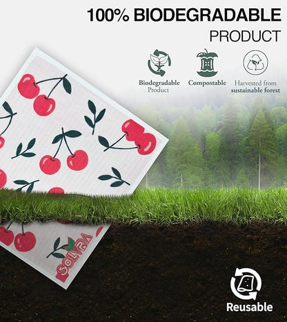 10 PCS Fruit Print Swedish Dishcloths for Kitchen 100% Biodegradable, Reusable Cellulose Sponge Cloths Ultra Absorbent, Eco Friendly Cleaning Towels Dishcloths for Washing Dishes & General Cleaning