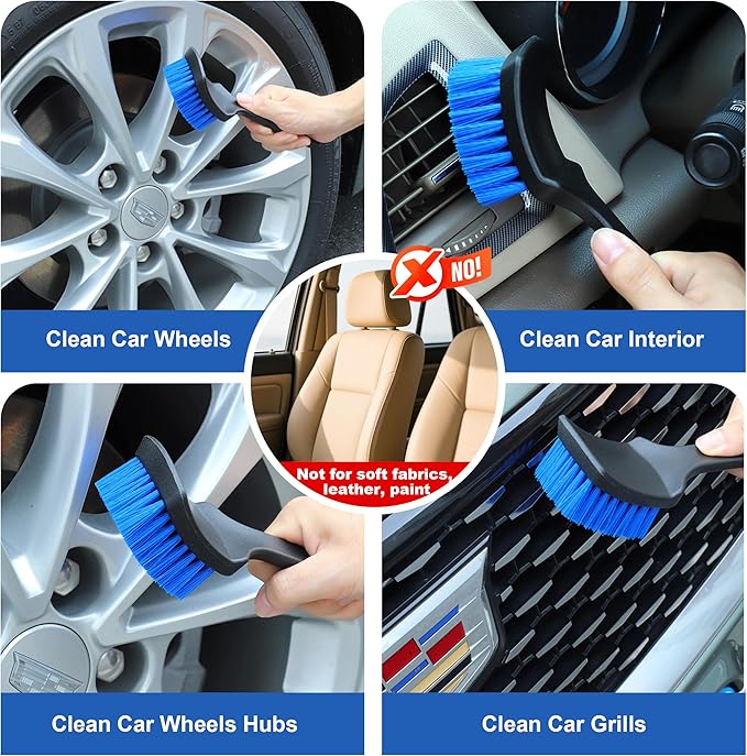 3Pcs Wheel Brush Kit, Soft Stiff Bristle Car Wheel Cleaner Brush for Tire & Rim Cleaning, Safe for Cars, Trucks, SUVs, Motorcycles, RVs - Ideal for Car Detailing (3)