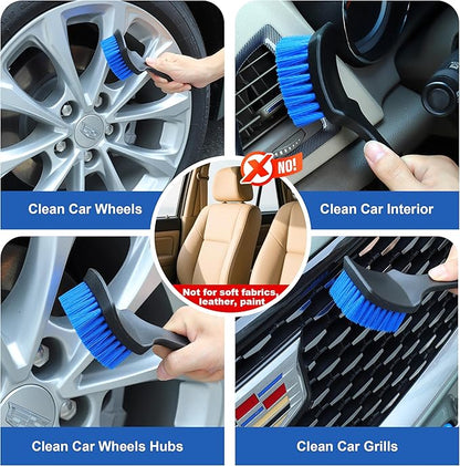 3Pcs Wheel Brush Kit, Soft Stiff Bristle Car Wheel Cleaner Brush for Tire & Rim Cleaning, Safe for Cars, Trucks, SUVs, Motorcycles, RVs - Ideal for Car Detailing (3)