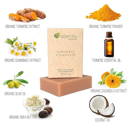 Aspen Kay Naturals Turmeric Soap - Made with Natural and Organic Ingredients - 2 Pack Soap Dish, Draining Dish 100% Natural Poplar Wood