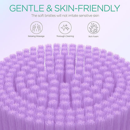 VOYOR Electric Body Brush Back Scrubber Silicone Body Scrubber Two-Way Rotating Brush Head for Deep Cleaning, Exfoliation, 4 Attachments Long Handle IPX6 Rechargeable Shower Brush BC300 (Purple)