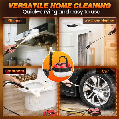 Sakerplus 2500W Handheld Steam Cleaner, 10S Rapid Heating Steamer with 6 Adjustable Levels, 36oz Large Capacity Water Tank, Portable High-Power Steam Cleaner for Home, Kitchen, Bathroom, Floor, Car