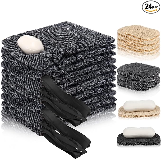24 Pack Soap Saver & Bag Set Include 12 Soap Pouch and 12 Bar Lifting Pads, Pocket Body Scrubber Rough Sponge Exfoliator, Draining Bar Holder for Bath & Shower