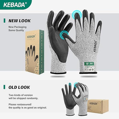 Kebada Cut Resistant Gloves, ANSI A2 Cutting Glove, PU Coated, Touchscreen, Multi-Purpose Model C2, 3 Pairs, X-Large