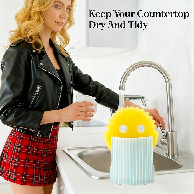Ceramic Sponge Holder for Kitchen Sink, Sink Caddy Organizer,Dish Sponge Holder for Bathroom, Kitchen,Sink,Farmhouse Kitchen soap Holder and Sink Accessories for countertop,(vingreen)
