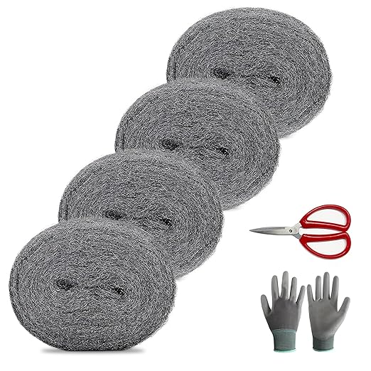 0000 Steel Wool for Mice Control - 4 Pack 8.5 ft 0000 Steel Wool with Gloves and Scissors