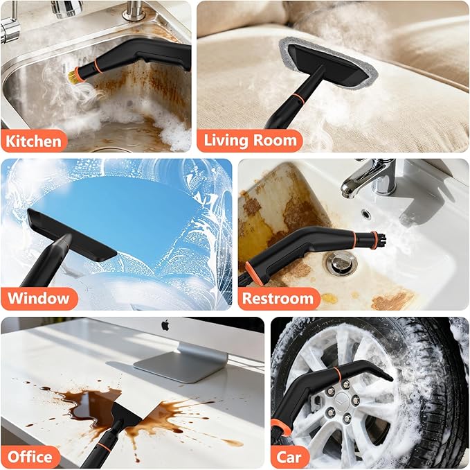 Steam Cleaner, Portable Steamer for Cleaning with 16pcs Accessories, 6-Level Adjustable, 15s Heat-Up, Handheld Steam Cleaner for Home, Tile, Grease, Dirt, Grout, Car Detailing