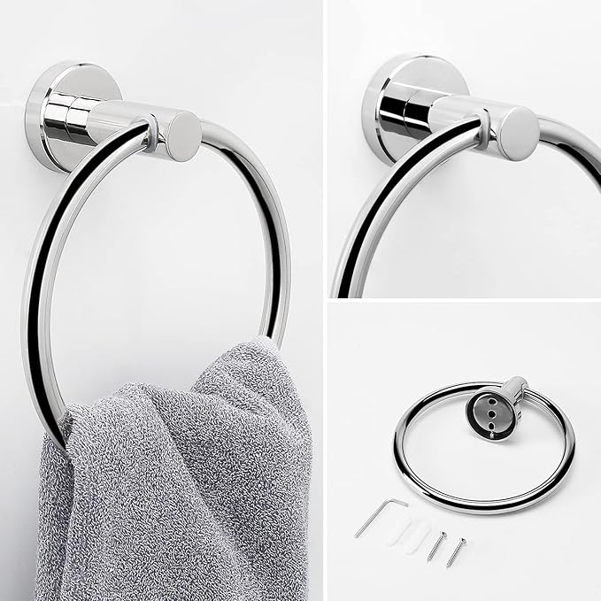 NearMoon 2 Pieces Bathroom Hardware Accessories, Towel Ring and Toilet Paper Holder- Stainless Steel Bath Towel Hanger and Hand Towel Holder, Wall Mounted (Chrome Finish)