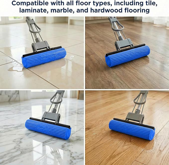 12 Pcs Roller Mop Refill Blue PVA Sponge Mop Head Replacement Bulk Absorbent for Business Garage Home Kitchen Bathroom Cleaning