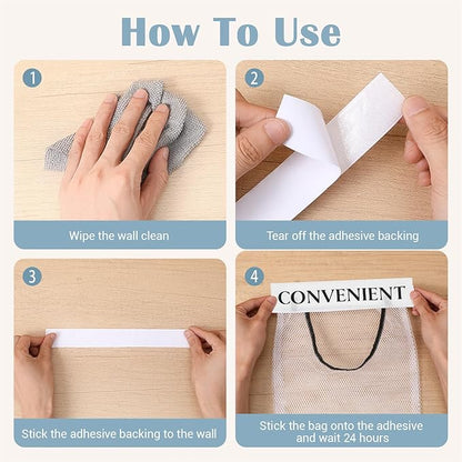 4PCS Grocery Bag Holder, Mesh Plastic Bag Holder for Cabinet, Sticky Wall Mount Storage Dispensers, Recycling Garbage Folding Hanging Storage Bags Grocery Bags Holders White